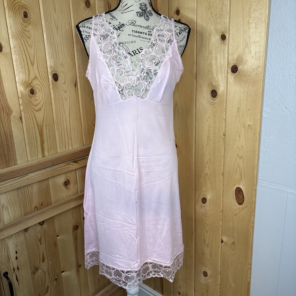Vintage Waschgold Pink Lace Slip Dress Fit N Flare Barbie Fairycore Medium
